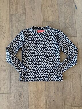 Crewcuts Girls Rash Guard Size 12 Navy White Heart Print UPF 50+ Swim Top